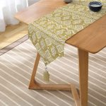 - UcgenRunner-7126-Gorsel2 - Realhomes Realhomes Gold Zeminde Beyaz Bohem Çizimli Dijital Baskılı Özel Tasarım Püsküllü Şönil Üçgen Runner Realhomes