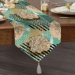 Realhomes Renkli Zemin Uzerinde Onedraw Çizimli Dijital Baskılı Özel Tasarım Püsküllü Şönil Üçgen Runner Realhomes