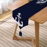 Realhomes Lacivert Zeminli Çapa Desenli Dijital Baskılı Özel Tasarım Püsküllü Şönil Üçgen Runner Realhomes