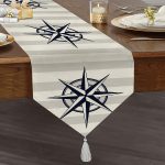 Realhomes Gri Beyaz Zeminde Pusula Desenli Dijital Baskılı Özel Tasarım Püsküllü Şönil Üçgen Runner Realhomes