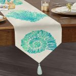 - UcgenRunner-7228-Gorsel1 - Realhomes Realhomes Beyaz Zeminde Yeşil Renkli Su Yosunu Desenli Dijital Baskılı Özel Tasarım Püsküllü Şönil Üçgen Runner Realhomes