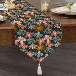 - UcgenRunner-7260-Gorsel1 - Realhomes  Realhomes Siyah Zemin Üzerinde Rengarenk Çiçek Desenli Dijital Baskılı Özel Tasarım Püsküllü Şönil Üçgen Runner Realhomes