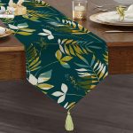 - UcgenRunner-7306-Gorsel1 - Realhomes Realhomes Renkli Zemin Üzerinde Yaprak Motifli Dijital Baskılı Özel Tasarım Püsküllü Şönil Üçgen Runner Realhomes