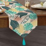 - UcgenRunner-7323-Gorsel1 - Realhomes Realhomes Beyaz Zemin Üzerinde Renkli Yaprak Desenli Dijital Baskılı Özel Tasarım Püsküllü Şönil Üçgen Runner Realhomes