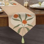 Realhomes Soft Rengarenk Onedraw Çizimli Çiçek Desenli Dijital Baskılı Özel Tasarım Püsküllü Şönil Üçgen Runner Realhomes