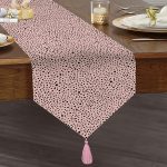 Realhomes Renkli Zemin Üzerinde Siyah Puantiye Desenli Dijital Baskılı Özel Tasarım Püsküllü Şönil Üçgen Runner Realhomes