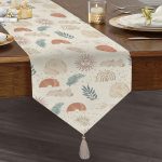 Realhomes Beyaz Zeminde Onedraw Çizimli Gökyüzü Temalı Dijital Baskılı Özel Tasarım Püsküllü Şönil Üçgen Runner Realhomes