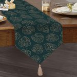 - UcgenRunner-7479-Gorsel1 - Realhomes Realhomes Siyah Zeminli Gold Çizgili Yaprak Desenli Dijital Baskılı Özel Tasarım Püsküllü Şönil Üçgen Runner Realhomes