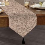 Realhomes Renkli Zeminli Yaprak Desenli Dijital Baskılı Özel Tasarım Püsküllü Şönil Üçgen Runner Realhomes