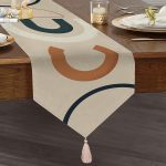 Realhomes Özel Tasarım Dijital Baskılı Modern Püsküllü Şönil Üçgen Runner Realhomes