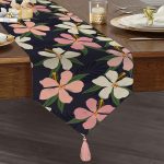 Realhomes Rengarenk Zeminli Onedraw Çizimli Çiçek Dijital Baskılı Özel Tasarım Püsküllü Şönil Üçgen Runner Realhomes