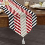 - UcgenRunner-7639-Gorsel1 - Realhomes Realhomes Beyaz Zemin Üzerinde Geometrik Çizimli Zigzag Desenli Dijital Baskılı Özel Tasarım Püsküllü Şönil Üçgen Runner Realhomes