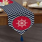 Realhomes Renkli Zemin Üzerinde Geometrik Zigzag Desenli Çapa Dijital Baskılı Özel Tasarım Püsküllü Şönil Üçgen Runner Realhomes