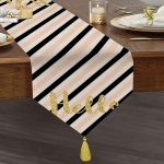 - UcgenRunner-8245-Gorsel1 - Realhomes Realhomes Beyaz Zeminli Renkli Yatay Çizgili Gold Detaylı Hello Yazılı Özel Tasarım Püsküllü Şönil Üçgen Runner Realhomes