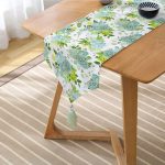 Realhomes Beyaz Zemin Üzerinde Yeşil Rengarenk Çiçek Desenli Dijital Baskılı Özel Tasarım Püsküllü Şönil Üçgen Runner Realhomes