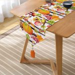 - UcgenRunner-8526-Gorsel2 - Realhomes Realhomes Beyaz Zemin Üzerinde Siyah Çizgili Bal Kabağı Desenli Dijital Baskılı Özel Tasarım Püsküllü Şönil Üçgen Runner Realhomes