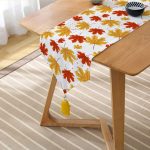 Realhomes Beyaz Zemin Üzerinde Sonbahar Yaprak Desenli Dijital Baskılı Özel Tasarım Püsküllü Şönil Üçgen Runner Realhomes