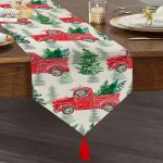 - UcgenRunner-8703-Gorsel1 - Realhomes  Realhomes Beyaz Zemin Üzerinde Çamağacı Desenli Dijital Baskılı Özel Tasarım Püsküllü Şönil Üçgen Runner Realhomes