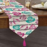 - UcgenRunner-8705-Gorsel1 - Realhomes Realhomes Beyaz Zemin Üzerinde Renkli Yaprak Desenli Dijital Baskılı Özel Tasarım Püsküllü Şönil Üçgen Runner Realhomes