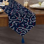 Realhomes Renkli Zemin Üzerinde Çapa Ve Halat Desenli Dijital Baskılı Özel Tasarım Püsküllü Şönil Üçgen Runner Realhomes