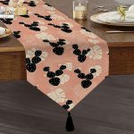 Realhomes Renkli Zemin Üzerinde Yaprak Desenli Dijital Baskılı Özel Tasarım Püsküllü Şönil Üçgen Runner Realhomes