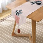 Realhomes Renkli Zemin Üzerinde Yaprak Desenli Dijital Baskılı Özel Tasarım Püsküllü Şönil Üçgen Runner Realhomes