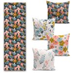 Mery Christmas Geyik Motifli 4 Kırlent Kılıfı ve 1 Runner Seti Realhomes