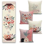 Yesil Tropik Yaprak Tasarımlı 4 Kırlent Kılıfı ve Runner Seti Realhomes