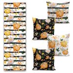 Özel Tasarım Kabak Desenli 4 Kırlent Kılıfı ve Runner Seti Realhomes