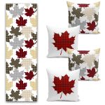 Siyah Ekose Kabak Ayçiçeği Motifli 4 Kırlent Kılıfı ve Runner Seti Realhomes