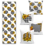 Ekose Yaprak Özel Tasarımlı 4 Kırlent Kılıfı ve Runner Seti Realhomes