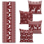 Pastel Renkli Tüy TasarımlI Dijital Baskılı 4 Kırlent 1 Runner Seti Realhomes