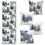 Pastel Renkli Tüy TasarımlI Dijital Baskılı 4 Kırlent 1 Runner Seti Realhomes