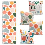 Mermer Zemin Siyah Özel Tasarımlı 4 Kırlent 1 Runner Seti Realhomes