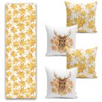 Sonbahar Temalı Kabak Motifli 4 Kırlent Kılıfı ve Runner Seti Realhomes