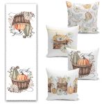 Sonbahar Temalı Yaprak Tasarımlı 4 Kırlent 1 Runner Seti Realhomes