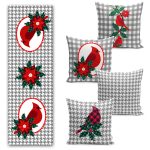 Lacivert Zeminli Happy New Year Tasarımlı Dijital Baskılı 4 Kırlent 1 Runner Seti Realhomes