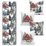 Yeşil Tropik Yaprak Tasarımlı Dijital Baskılı 4 Kırlent 1 Runner Seti Realhomes