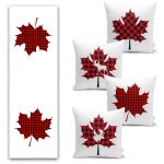 Kırmızı Ekoseli Geyik Tasarımlı 4 Kırlent 1 Runner Seti Realhomes