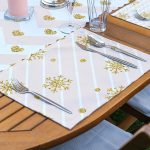 4+1 Pembe Çizgili Altın Varaklı Amerikan Servis & Runner Seti Realhomes