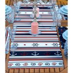 4+1 Mavi & Bordo Renkli Denizci Tasarımlı Amerikan Servis & Runner Seti Realhomes