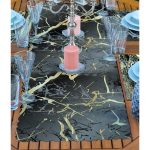 4+1 Siyah & Gold Mermer Tasarımlı Amerikan Servis & Runner Seti Realhomes