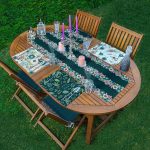 4+1 Rengarenk Zemin Üzerinde Çiçek & Yaprak Tasarımlı Amerikan Servis & Runner Seti Realhomes