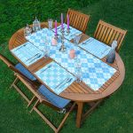 4+1 Mavi Geometrik Baklama Desen Motifli Amerikan Servis & Runner Seti Realhomes