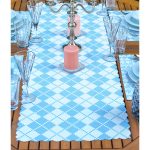 4+1 Mavi Geometrik Baklama Desen Motifli Amerikan Servis & Runner Seti Realhomes