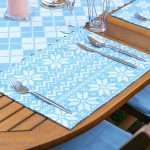 4+1 Mavi Geometrik Baklama Desen Motifli Amerikan Servis & Runner Seti Realhomes