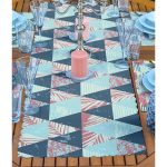 4+1 Geometrik Üçgen & Tropik Yaprak Motifli Amerikan Servis & Runner Seti Realhomes