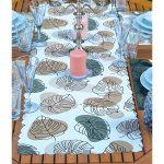 4+1 Renkli Zemin Yaprak Tasarımlı Amerikan Servis & Runner Seti Realhomes