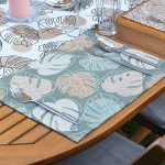 4+1 Renkli Zemin Yaprak Tasarımlı Amerikan Servis & Runner Seti Realhomes