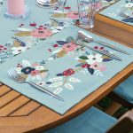 - ServisRunner-Set175-Gorsel3 - Realhomes 4+1 Rengarenk Zemin Üzerinde Çiçek Desenli Modern Amerikan Servis & Runner Seti Realhomes